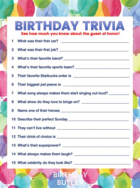 Free Printable Birthday Trivia Games