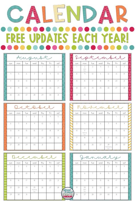 Free printable calendars for teachers