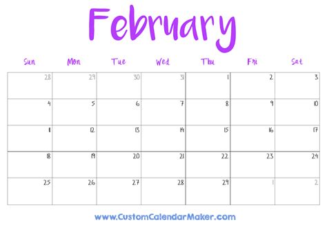 A cute free printable calendar with a purple design