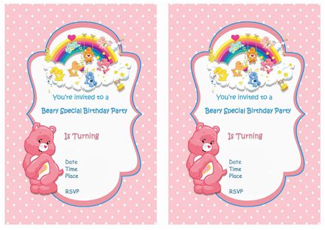 Free Printable Care Bear Invitation