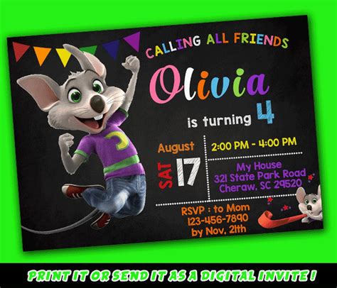 Free Printable Chuck E. Cheese's Invitation Template 9