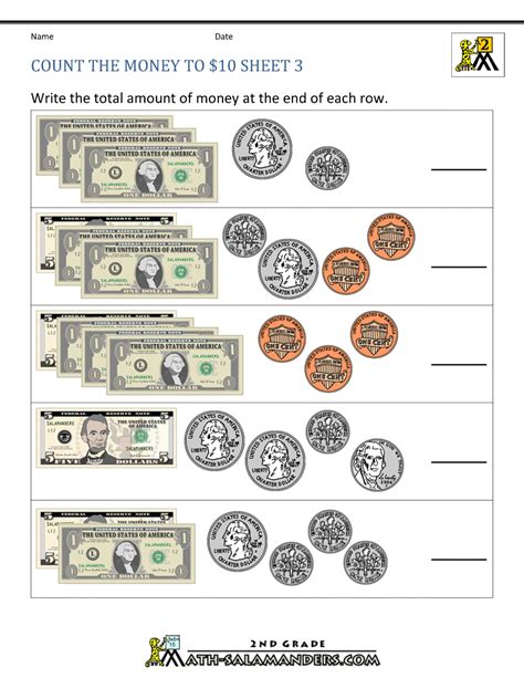 Free printable counting money worksheet for kids