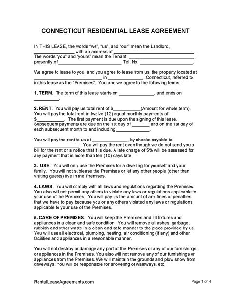 Free Printable CT Rental Lease Agreement Form