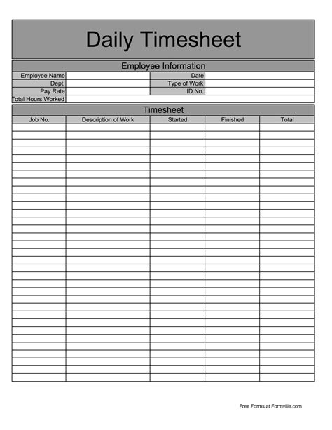 Free Printable Daily Timesheet Template