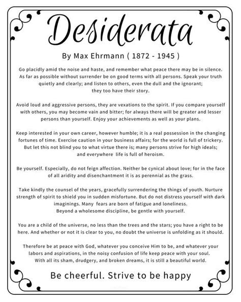 Free Printable Desiderata Poem Image