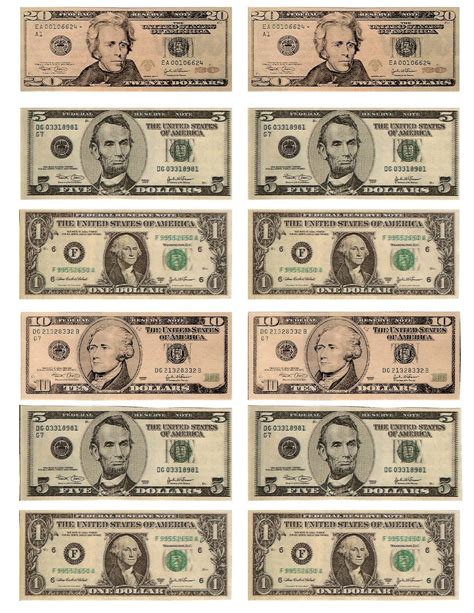 Free printable dollar bills for elementary school