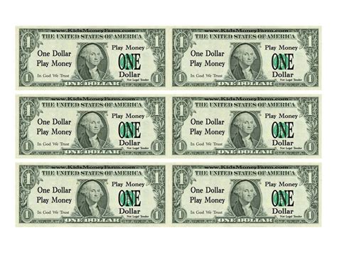 Free printable dollar bills for kids