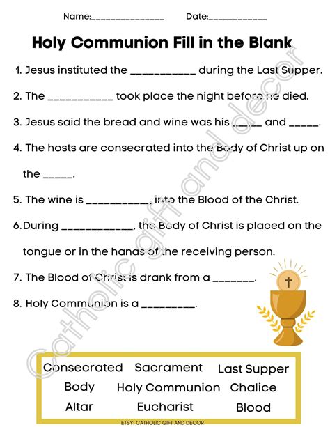 Free Printable First Communion Worksheets