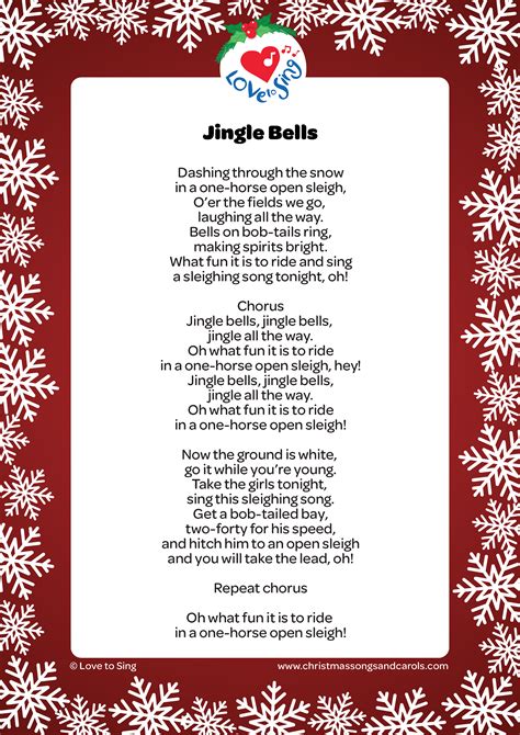 Free Printable Jingle Bells Lyrics