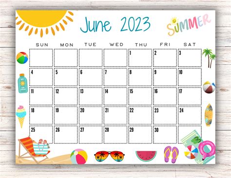 Free printable June calendar