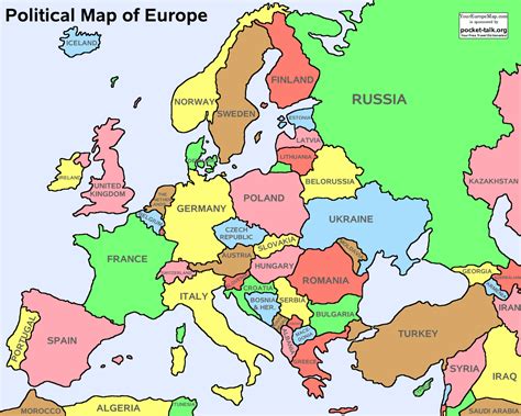 Free printable map of Europe