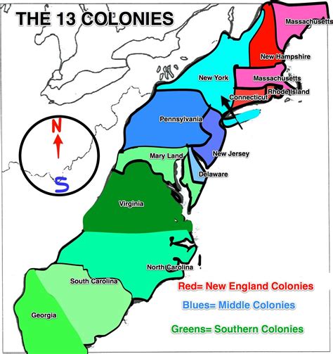 A free printable map of the 13 colonies