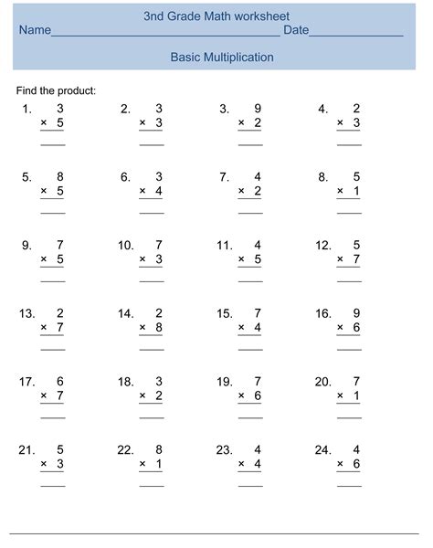 Free Printable Math Worksheets for 3rd Grade Students