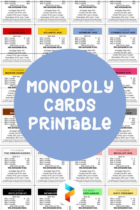 Free printable Monopoly cards with various templates