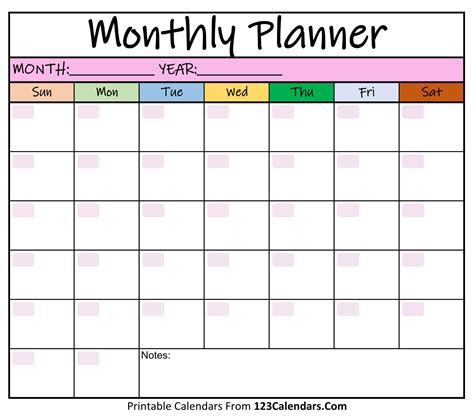 A free printable monthly planner