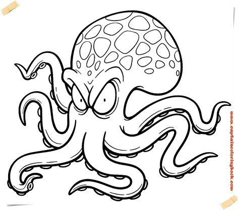 Octopus coloring page with a city background