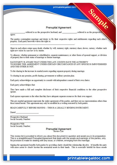 benefits of free printable prenuptial agreement form