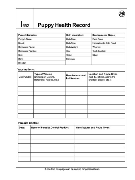 free printable puppy records template