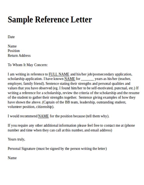 Free Printable Reference Letter Template Download