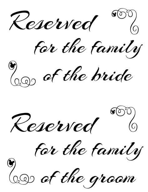 Free Printable Reserved Signs for Ceremonies