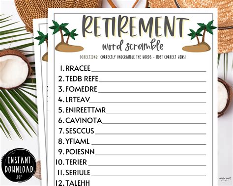 Free Printable Retirement Games