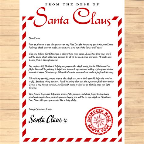 A sample of a free printable Santa Claus letter template