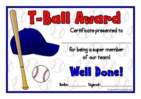 Free Printable Tee-Ball Certificates 3