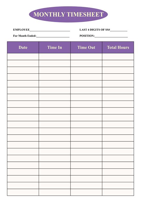 Free Printable Timesheet Template