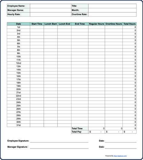 Free Printable Timesheet Template for Overtime