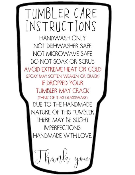 Free Printable Tumbler Care Instructions