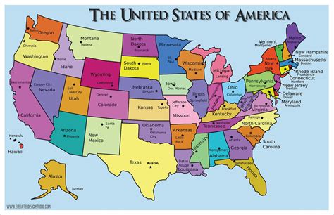 A free printable US map with states and capitals template