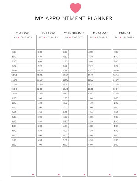 Free Printable Weekly Appointment Sheets Templates