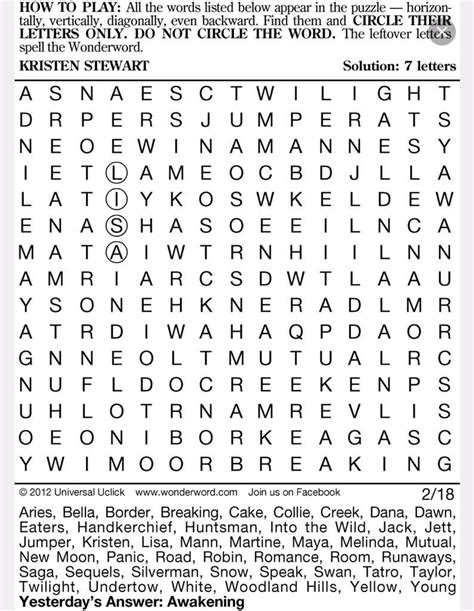 Free Printable Wonderword Puzzles for Kids