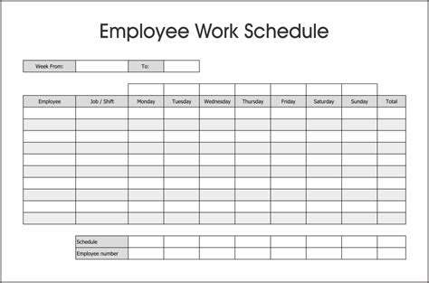 Free Printable Work Schedule Templates