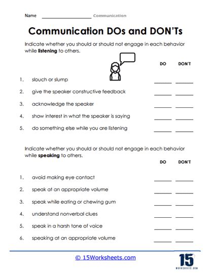 Free printable worksheets for communication