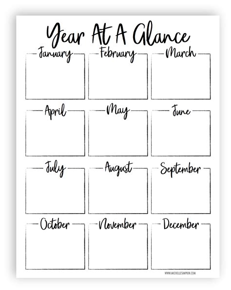 Free Printable Year At A Glance Calendar Template