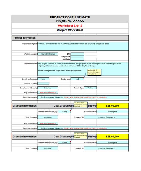 Free Project Estimate Template