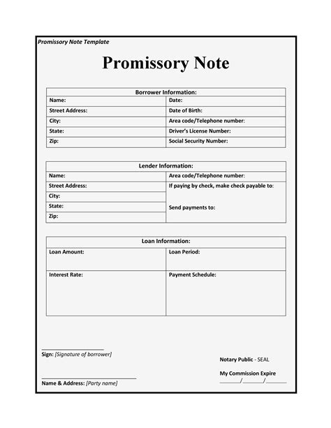 Sample Promissory Note Template for Business Loans