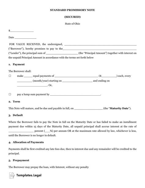 Free Promissory Note Template Ohio