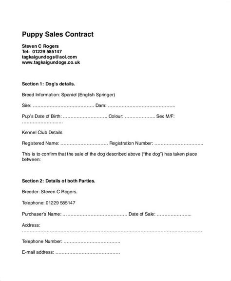 Free Puppy Sales Contract Template