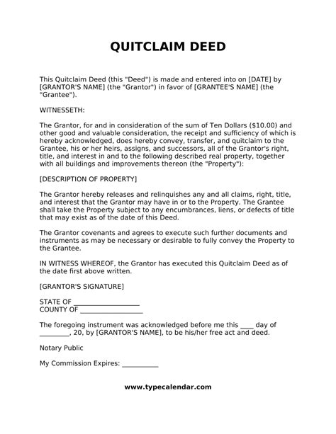 Free Quit Claim Deed Template