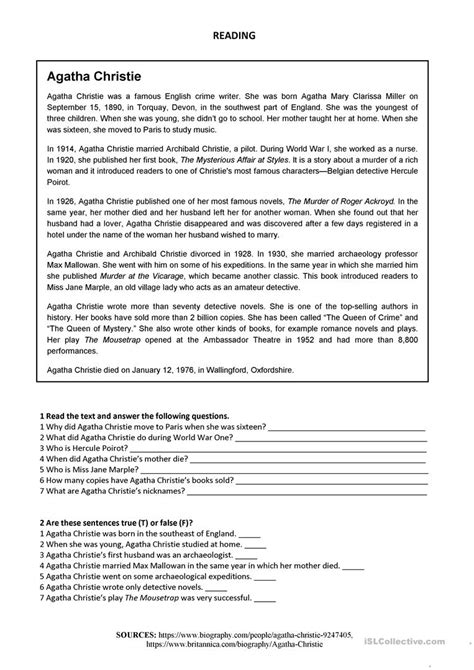 Free Reading Worksheets for Middle School