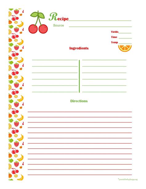 Free recipe template for word