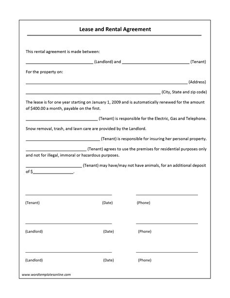 Free Rental Agreement Template Word