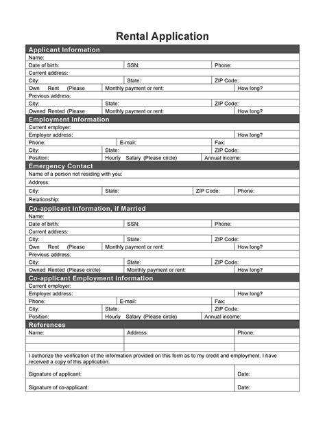 Free Rental Application Form