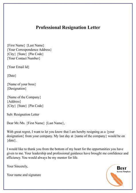 Free Resignation Letter Template