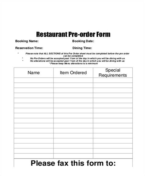 Free Restaurant Order Form Template Word