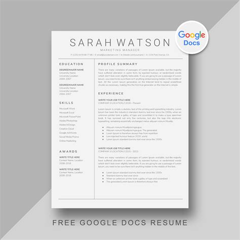 Free resume templates for Google Docs