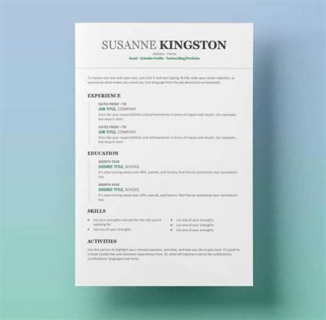 Free Resume Templates for Microsoft Word 2007