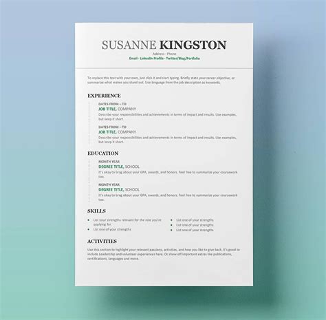 Free resume templates for Microsoft Word